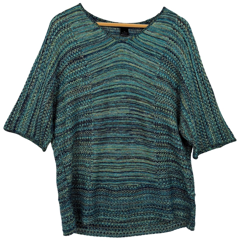 New Directions Sweater Women 2X Blue Teal Space Dye‎ Knit V-Neck Dolman Top